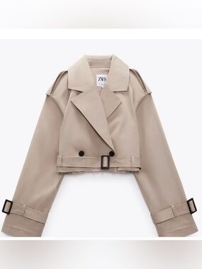 Zara Cropped Trench Coat in Beige